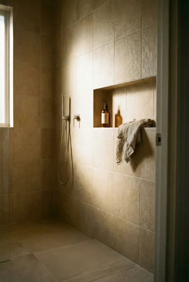Warm Beige Walk-In Shower 2