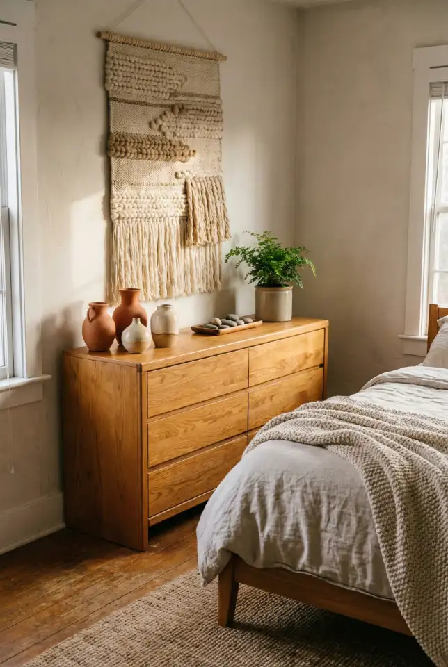 Warm Wood Dresser With Organic Layers 1