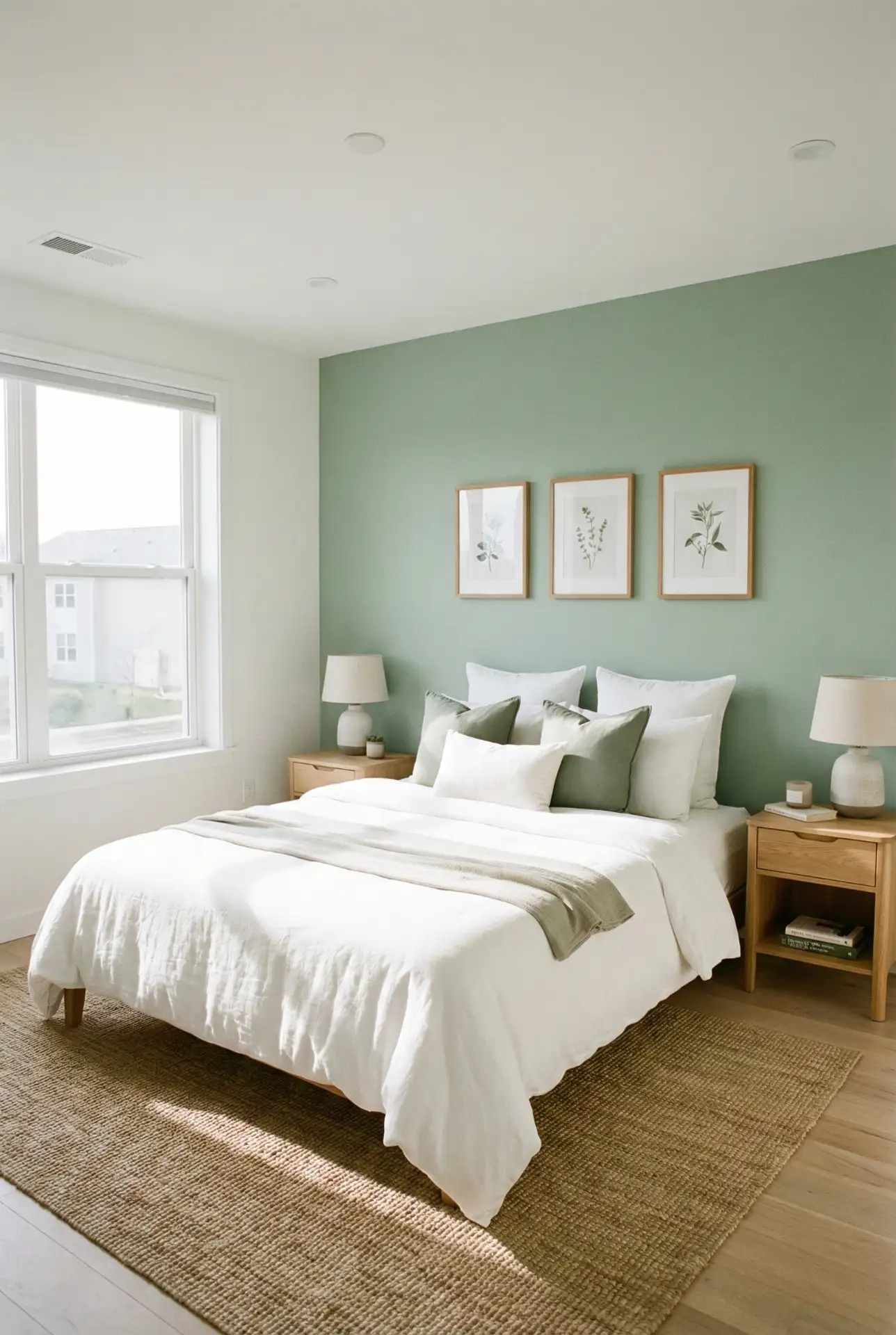 White And Green Crisp Bedroom With Hotel Freshness 1