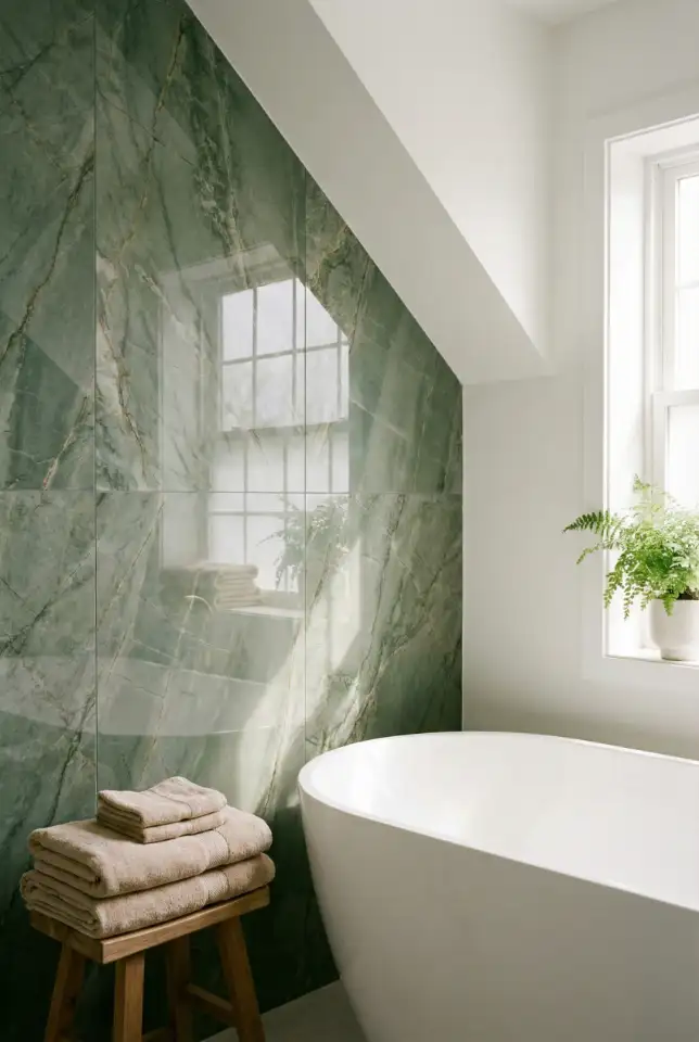 White And Green Marble Look Bathroom With Clean Luxury 1