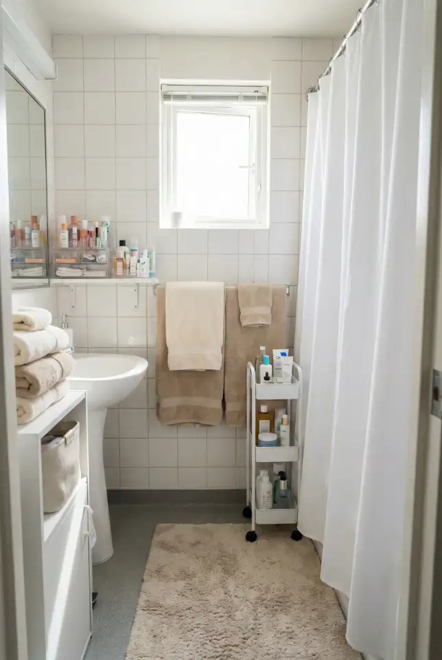 White Beige Dorm Bathroom Glow-Up 1
