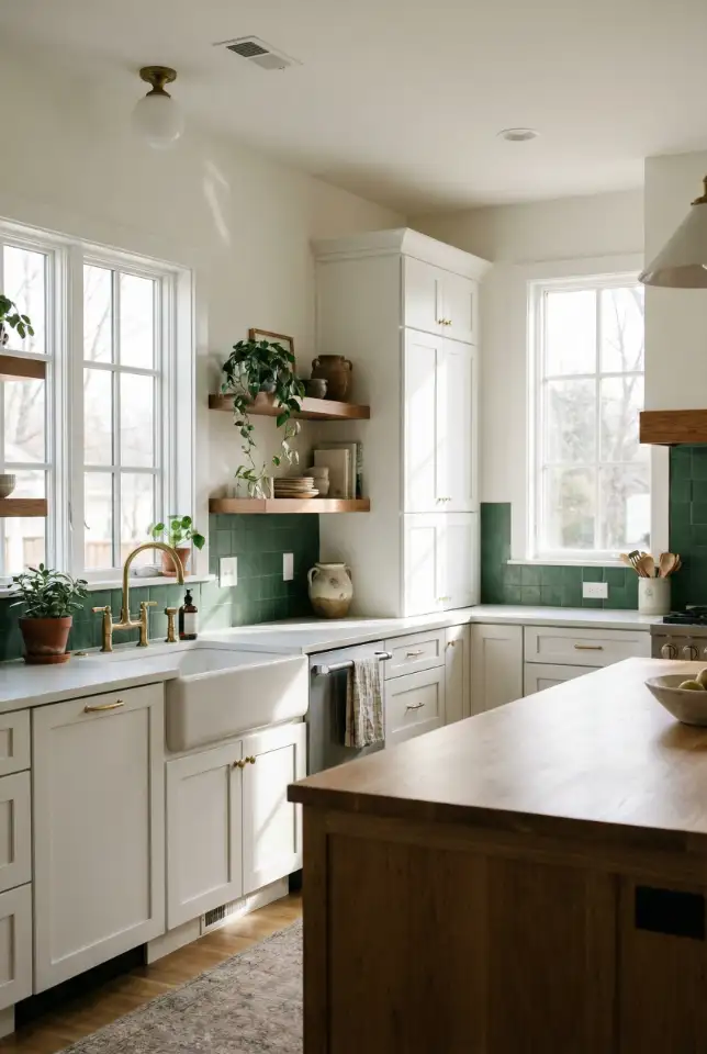 White Cabinets With Sage Green Accents 2