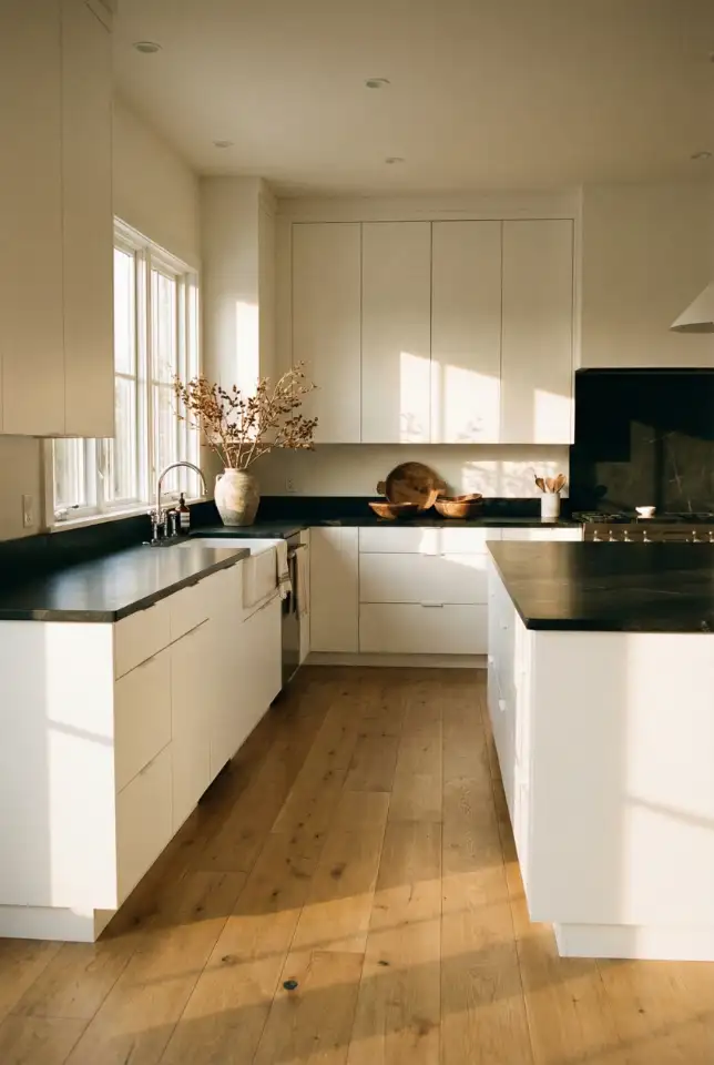 White Kitchen With Black Countertops 1