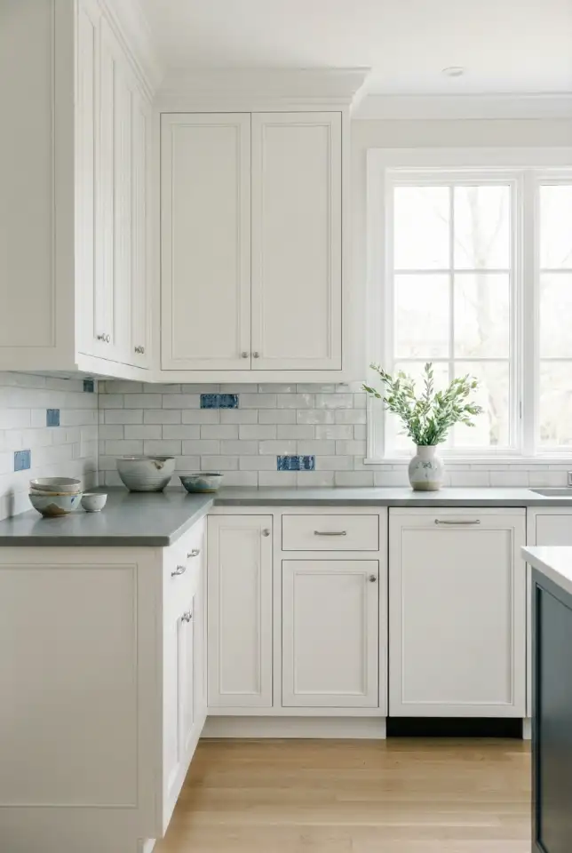 White Kitchen With Blue and Grey Layering 1