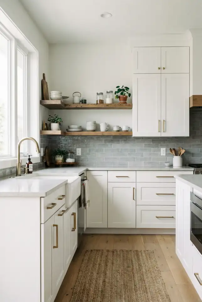 White Kitchen With Green Backsplash Focus 2