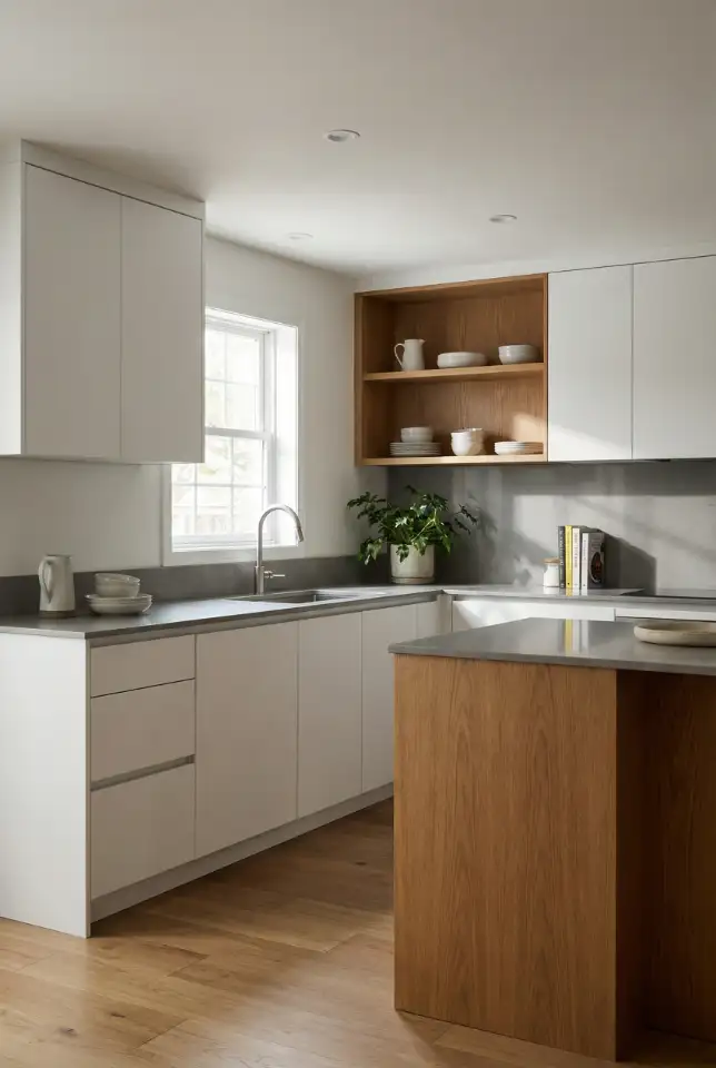 White Kitchen With Grey and Wood Balance 1