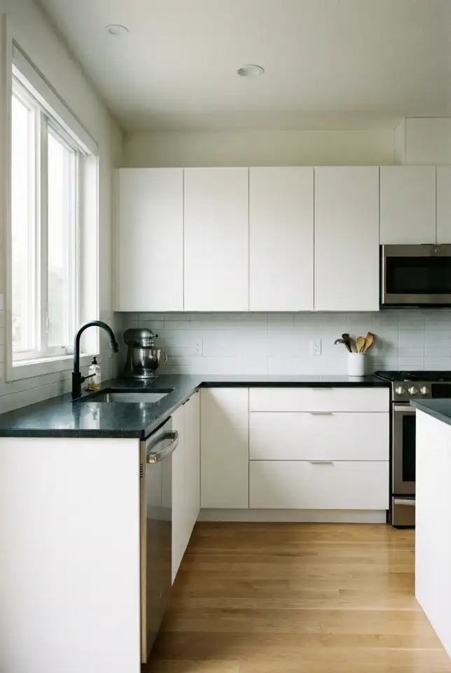 White Kitchen With Grey and Wood Balance 2