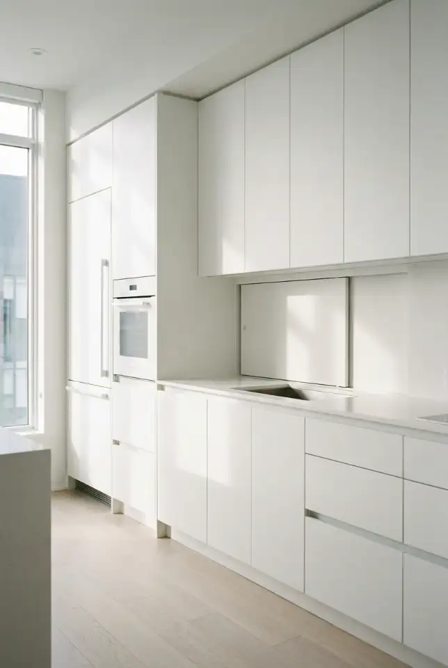 White Kitchen With Integrated Sink and Appliances 1