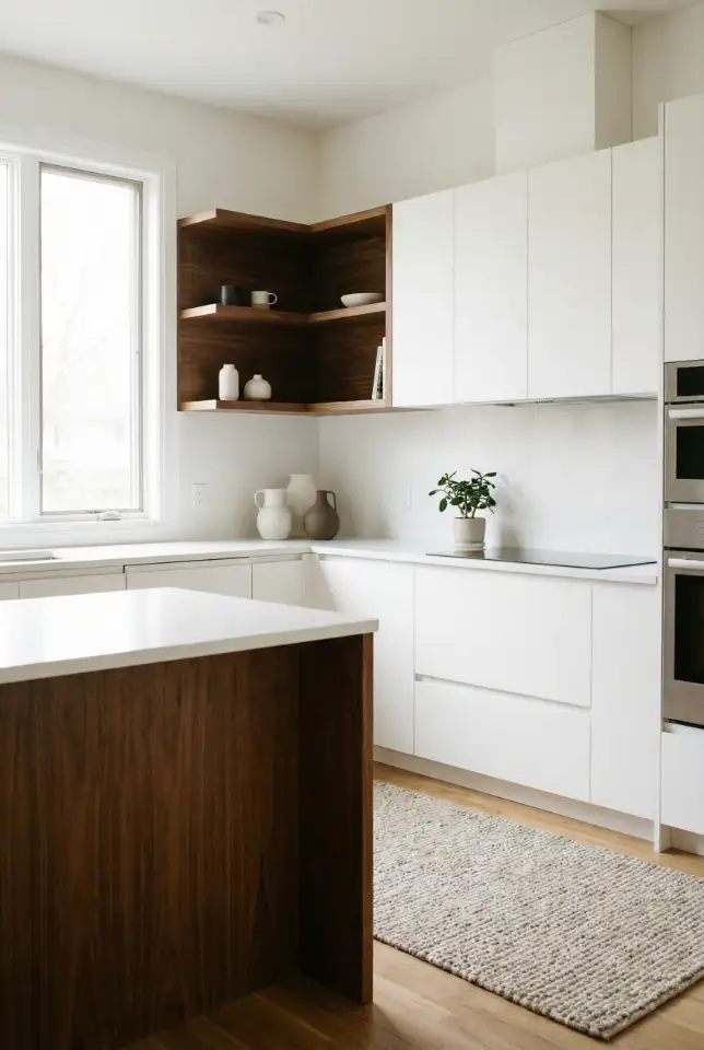 White Kitchen With Walnut Details 1