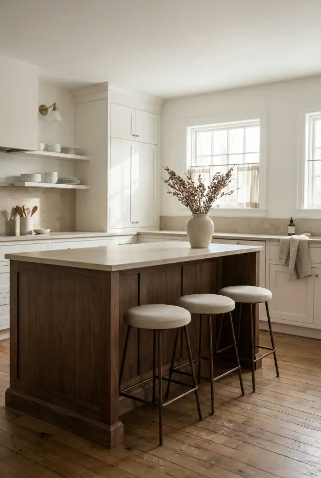 White Kitchen With Walnut and Beige Tones 1