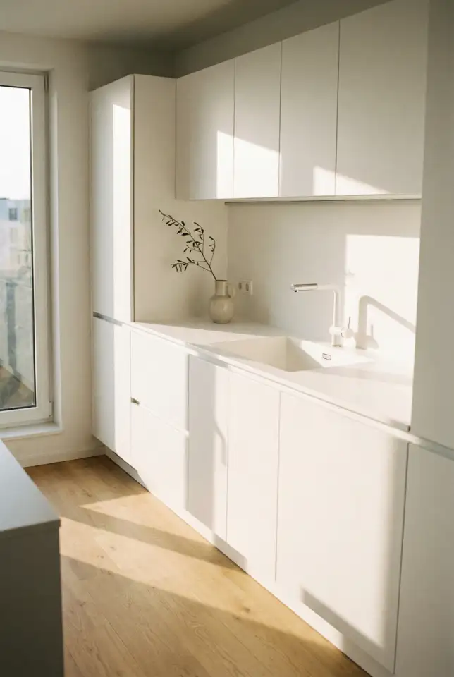 White Kitchen With Walnut and Beige Tones 2