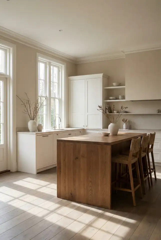White Kitchen With Warm Wood Island 1