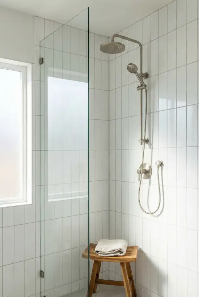 White Vertical Tile Stand Up Shower 1