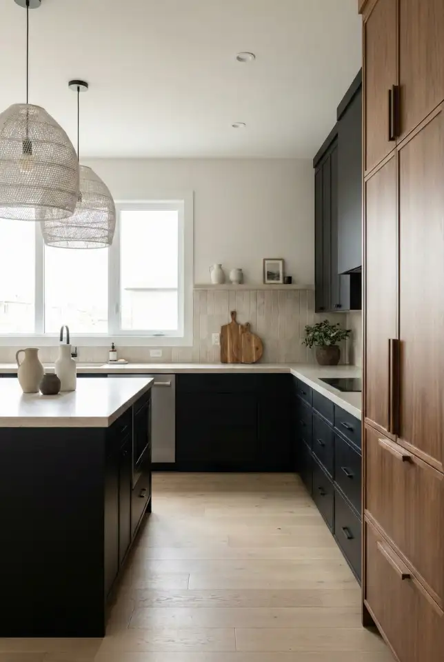 Wood and Black Cabinets With Mixed Materials for a Designer Layered Look 2