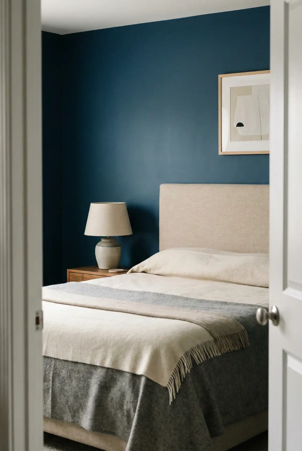 Classy Guest Bedroom With Blue And Beige Balance 2