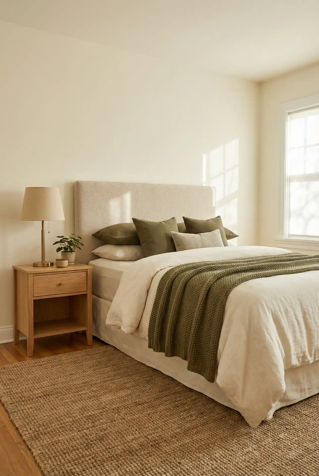 Cozy Olive Neutrals With A Beige Headboard For Easy Layering 2