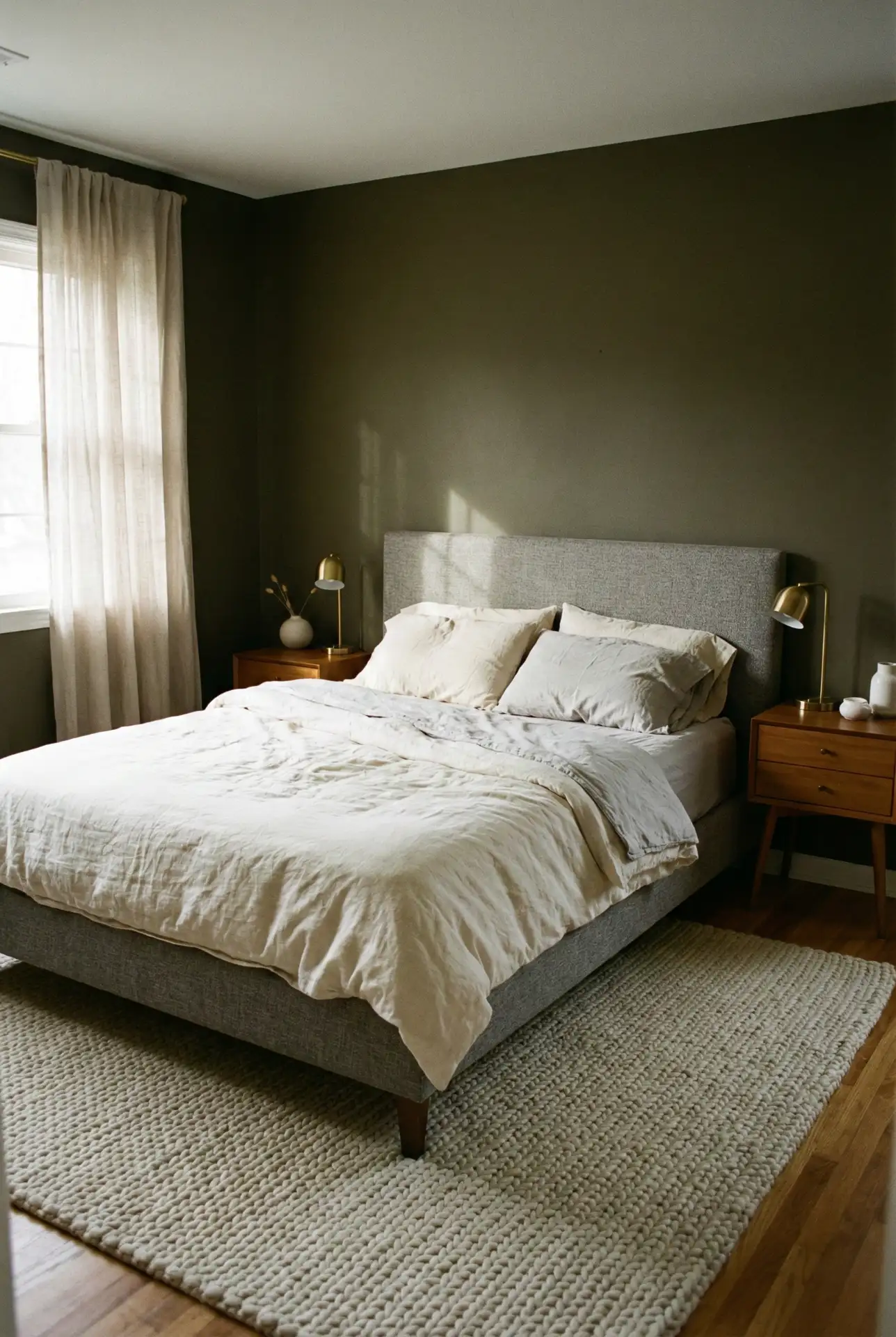 Dark Olive And Grey With A Gray Headboard For A Relaxing Modern Look 1