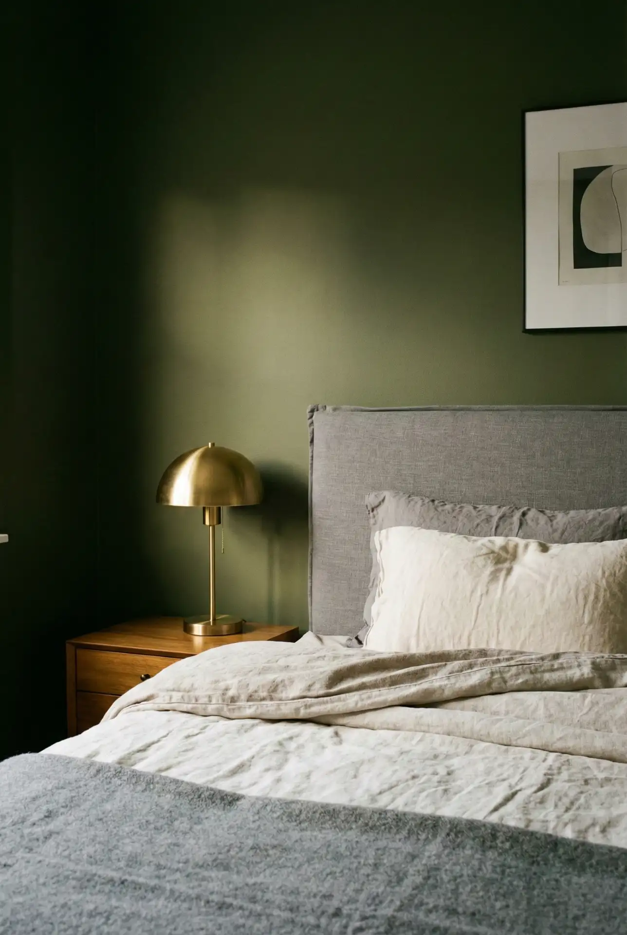 Dark Olive And Grey With A Gray Headboard For A Relaxing Modern Look 2