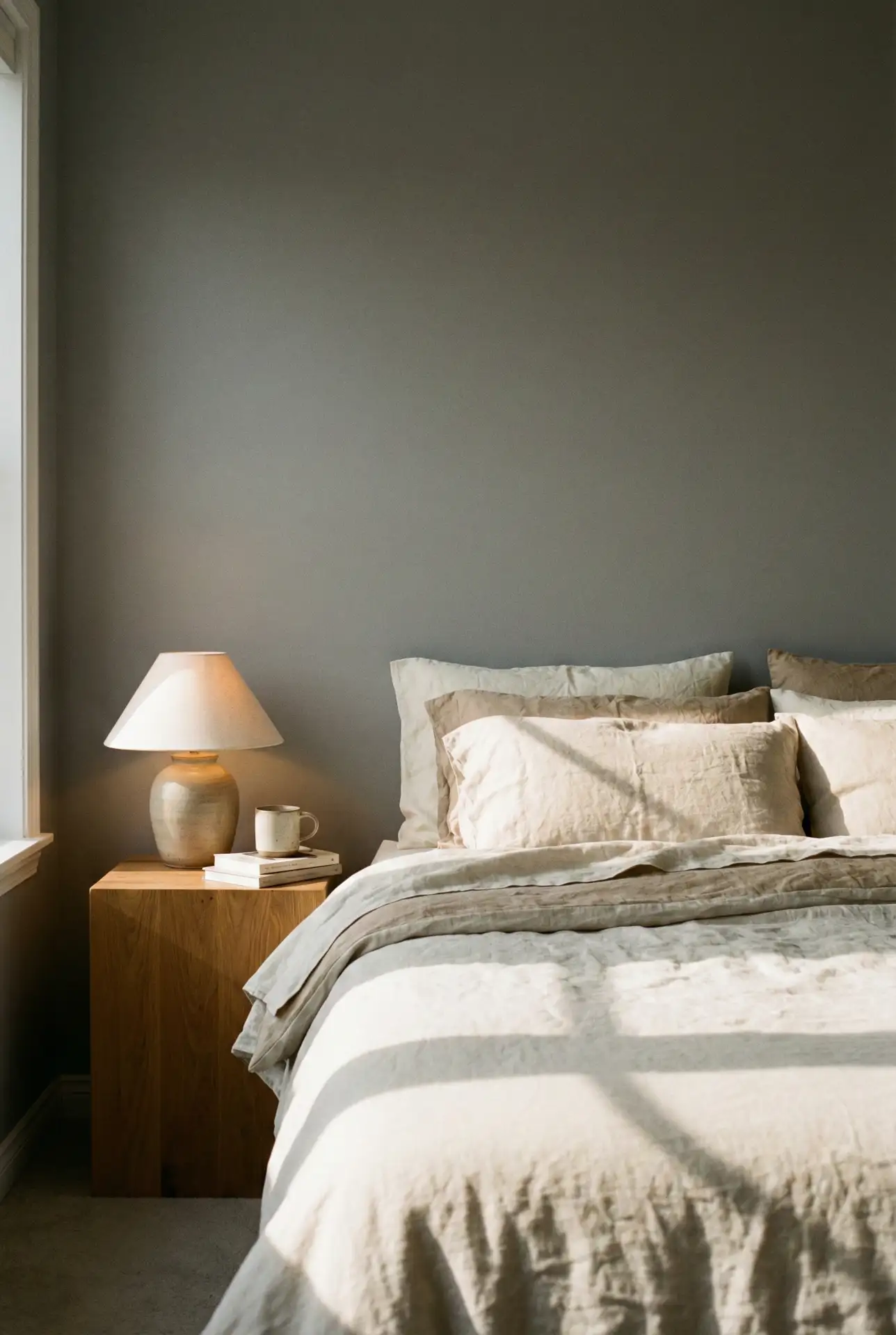 Farrow And Ball-Inspired Grey With Cozy Neutral Bedding 2