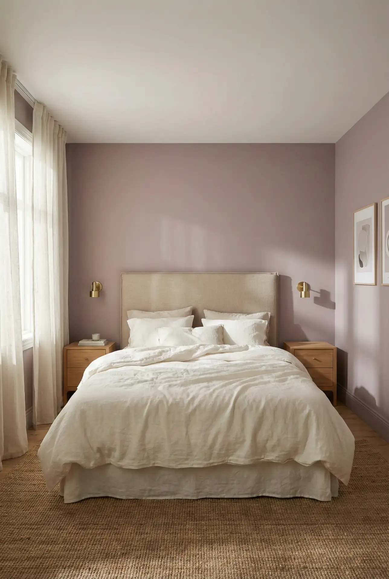 Mauve Linen Layers With A Beige Headboard 1