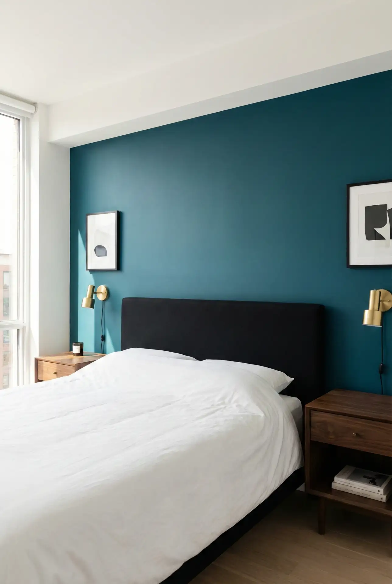 Teal Accent Wall With A Black Headboard Edge 1
