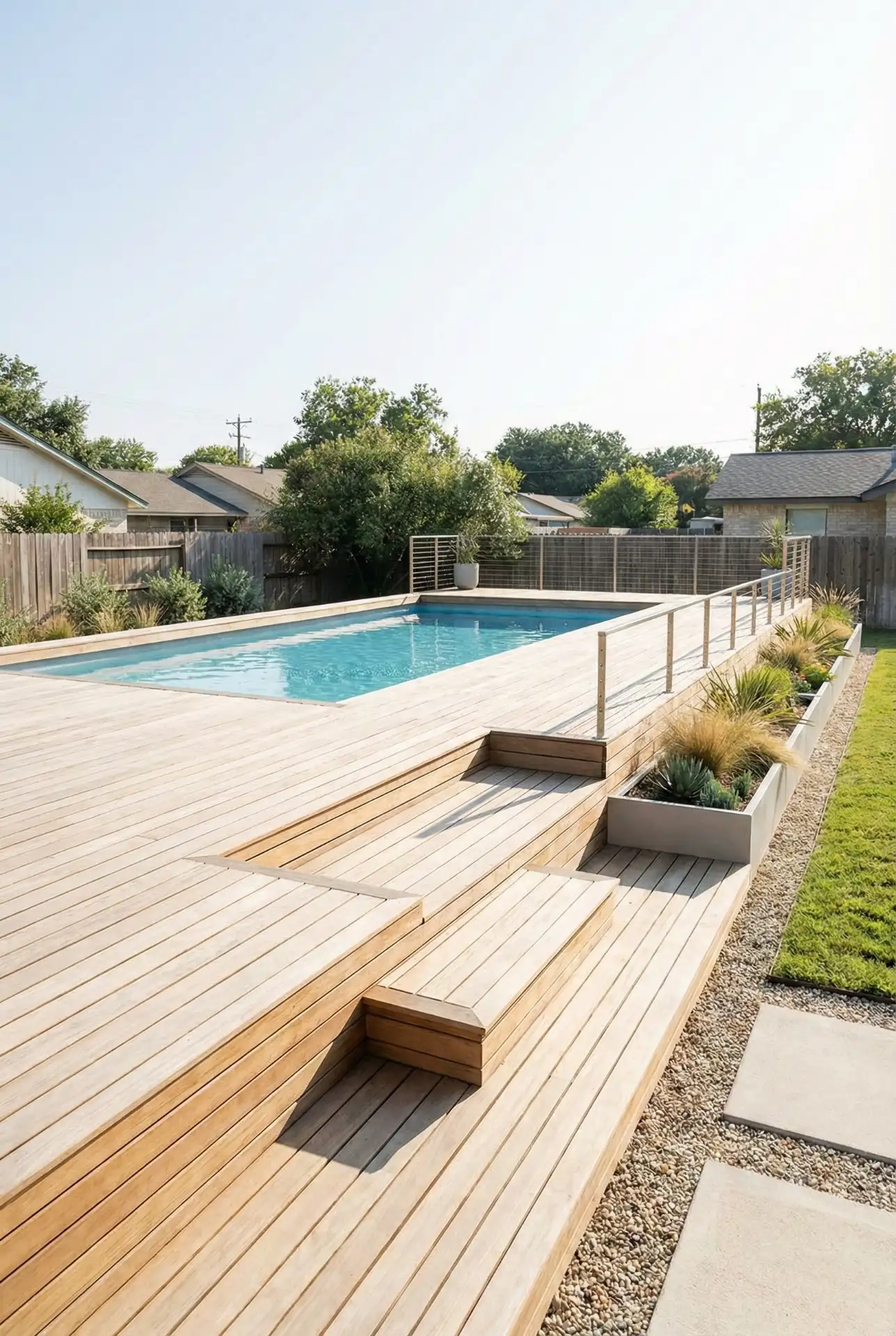 Above Ground Deck Wrap With Built In Lounge Step 1