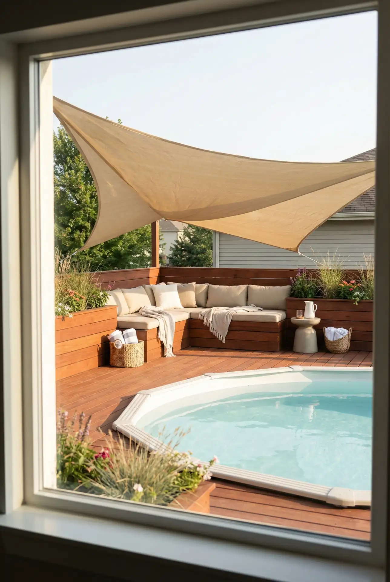 Above-Ground Pool Deck With Built-In Lounge Nook 1