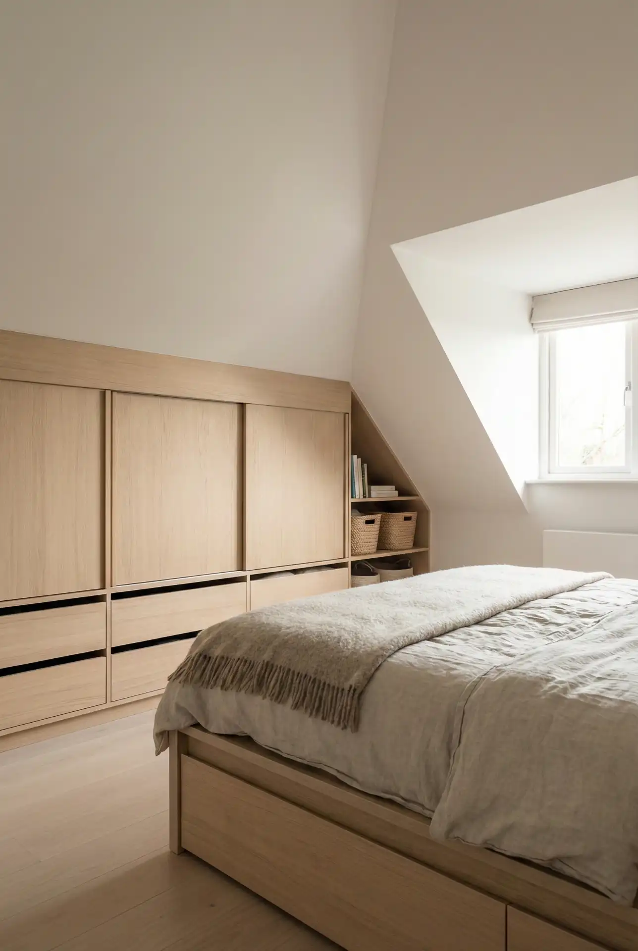 Angled Ceiling Closet Wall With Sliding Panels 1