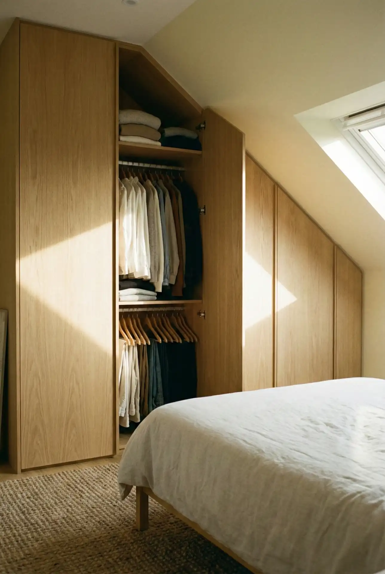 Angled Ceiling Closet Wall With Sliding Panels 2