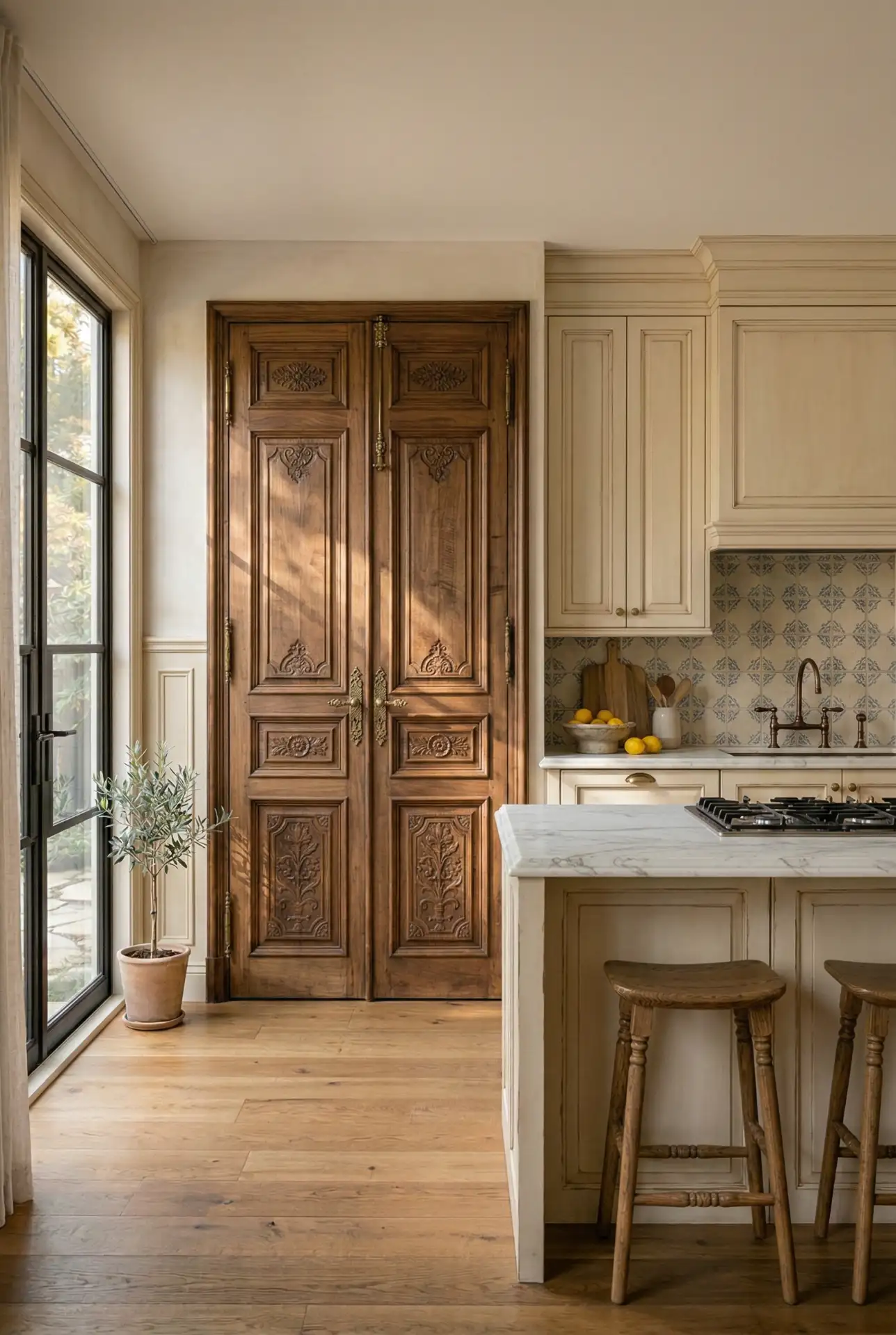 Antique Double Wooden Pantry Door 1