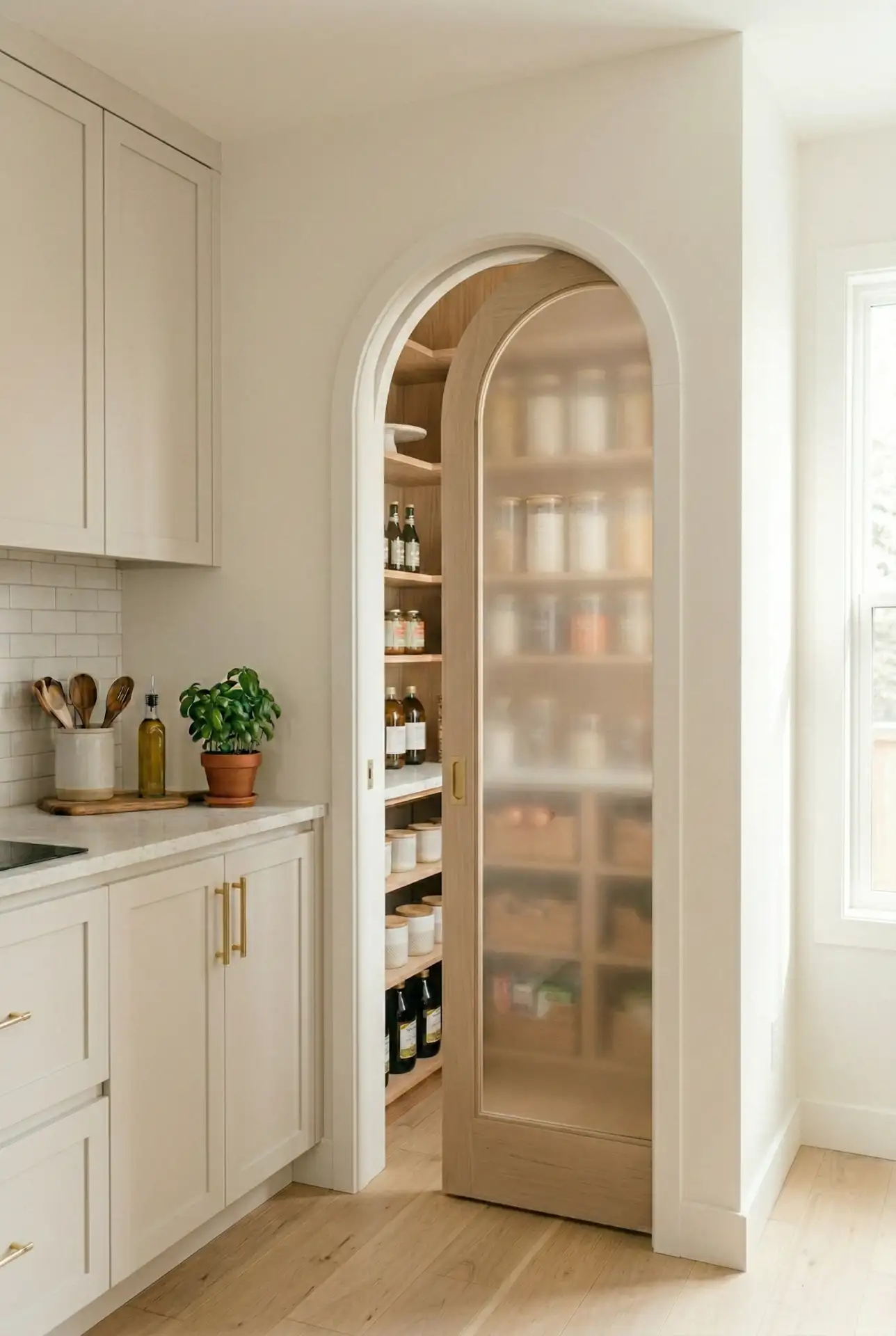 Arched Frosted Glass Pocket Door 1