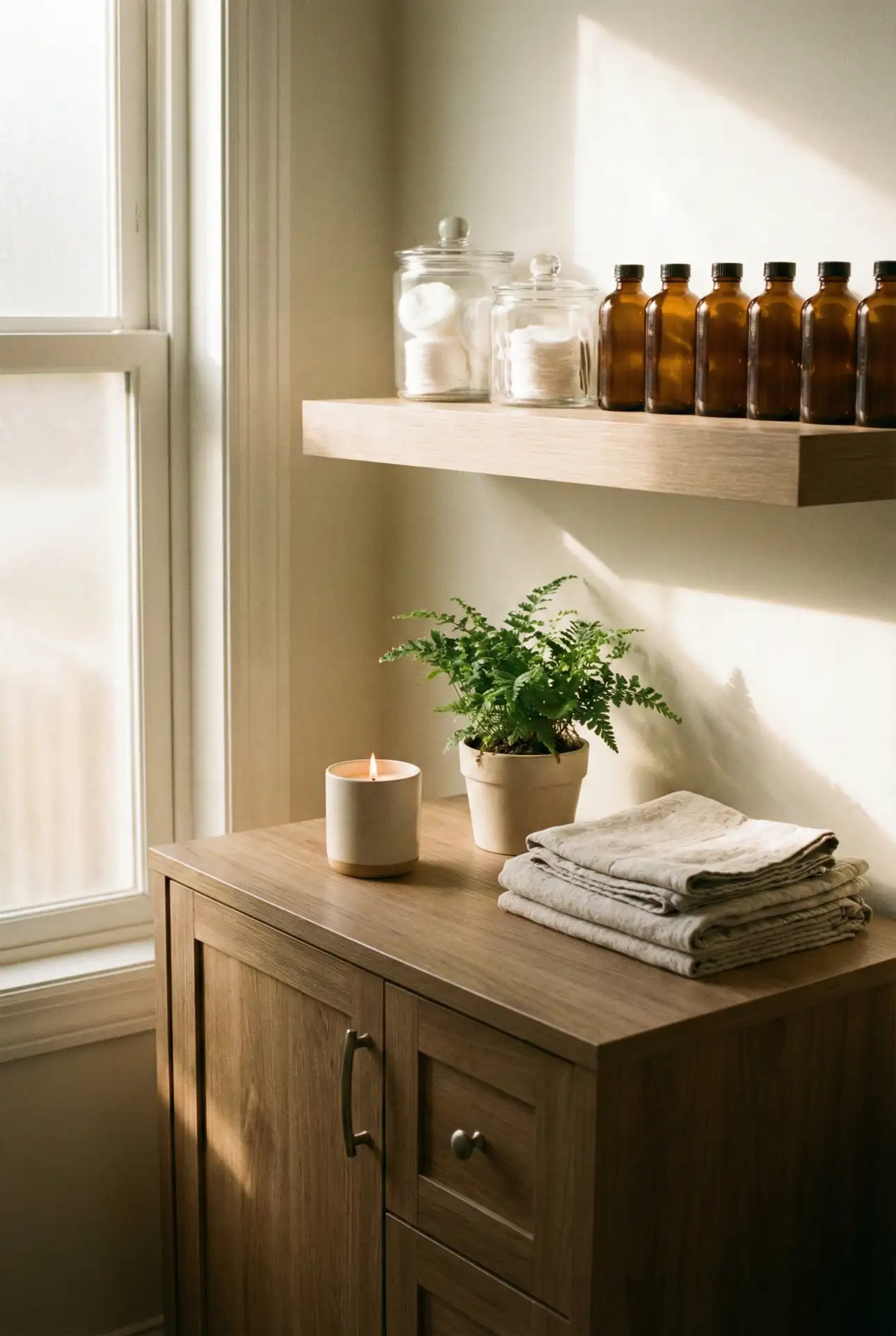 Bathroom Shelf Styling With Matching Containers 1