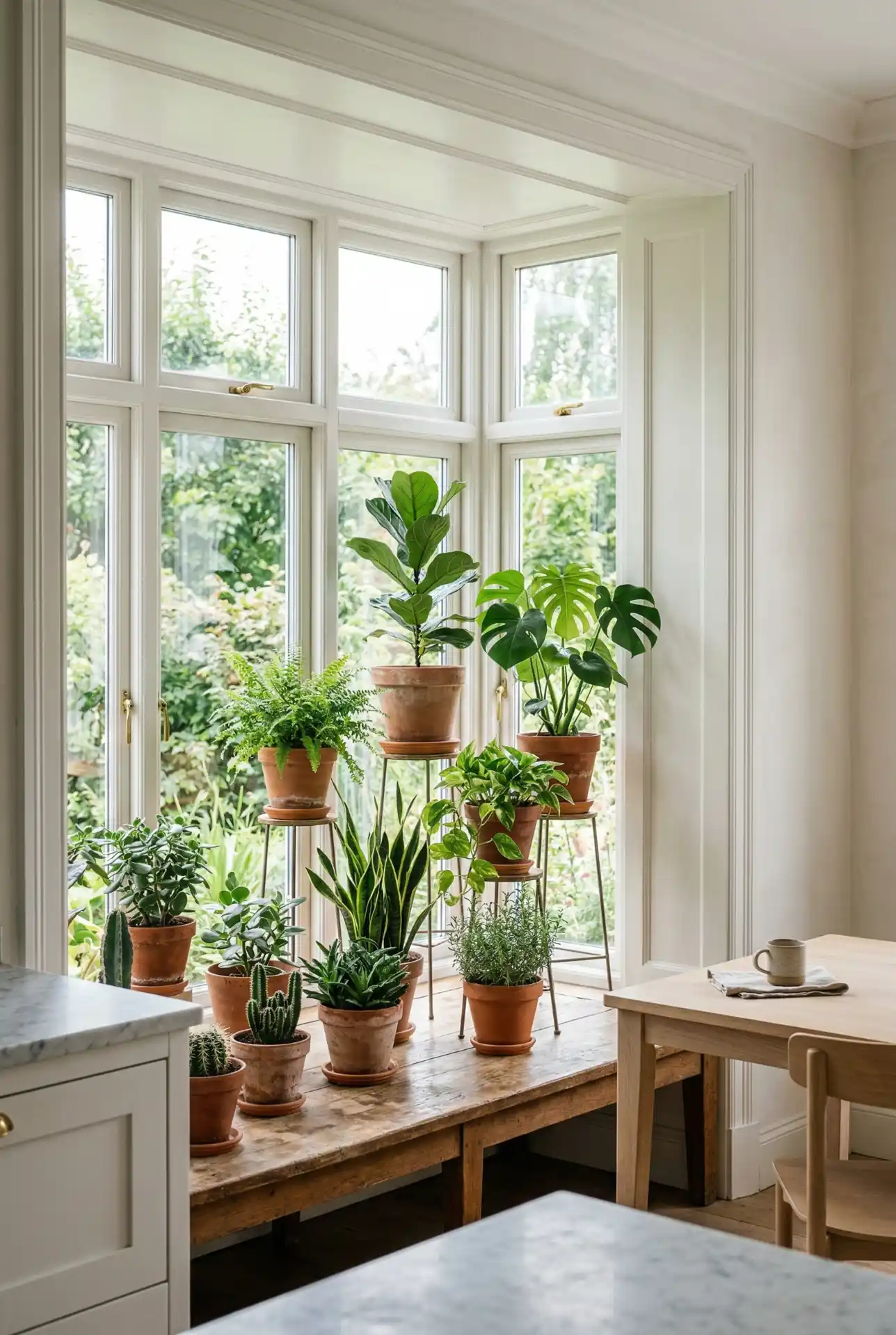 Bay Window Greenhouse Moment With Layered Plants 1