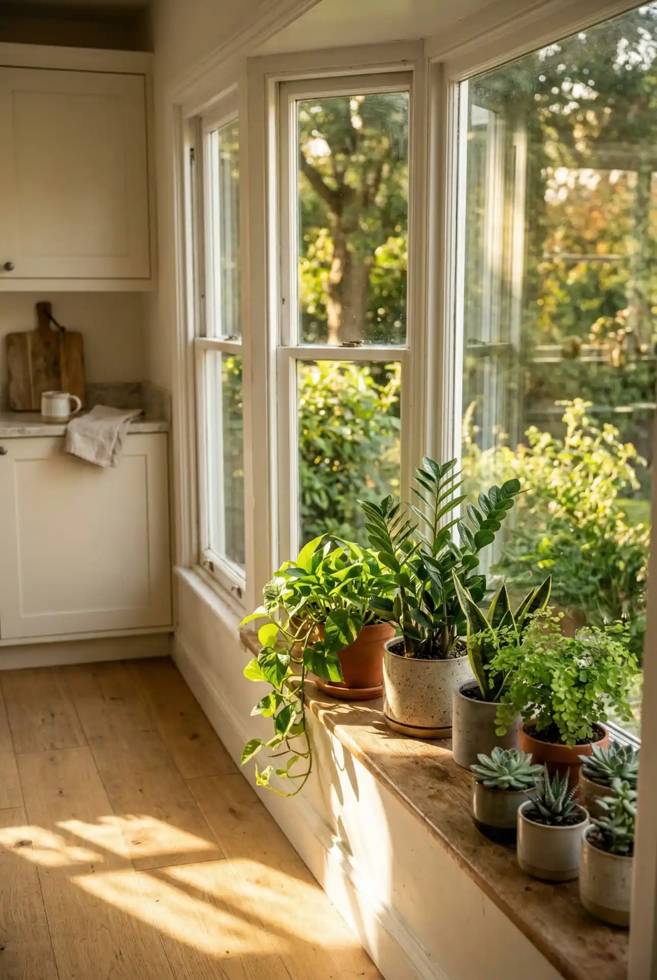 Bay Window Greenhouse Moment With Layered Plants 2