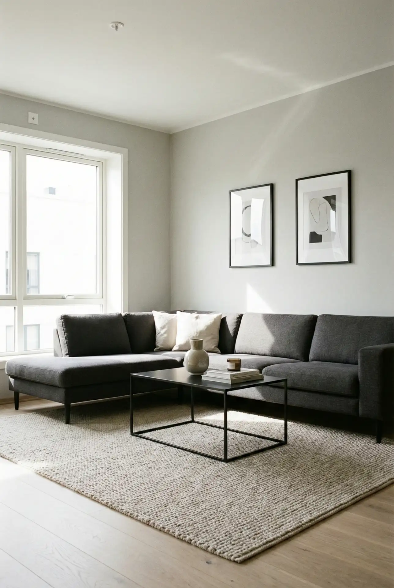 Beige Black Balance In A Contemporary Grey Space 2
