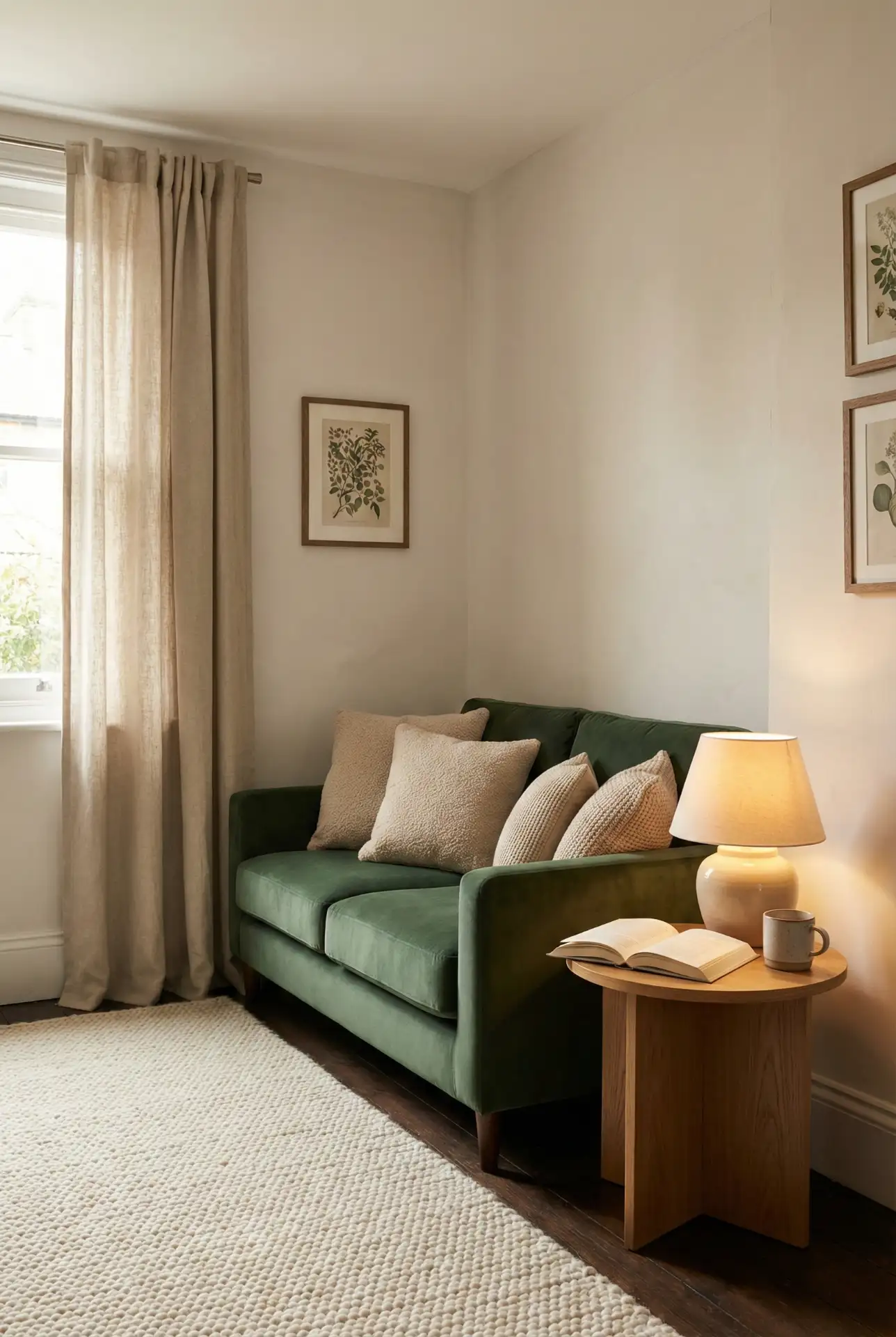 Beige Cozy Corner With A Green Couch Reading Nook 1
