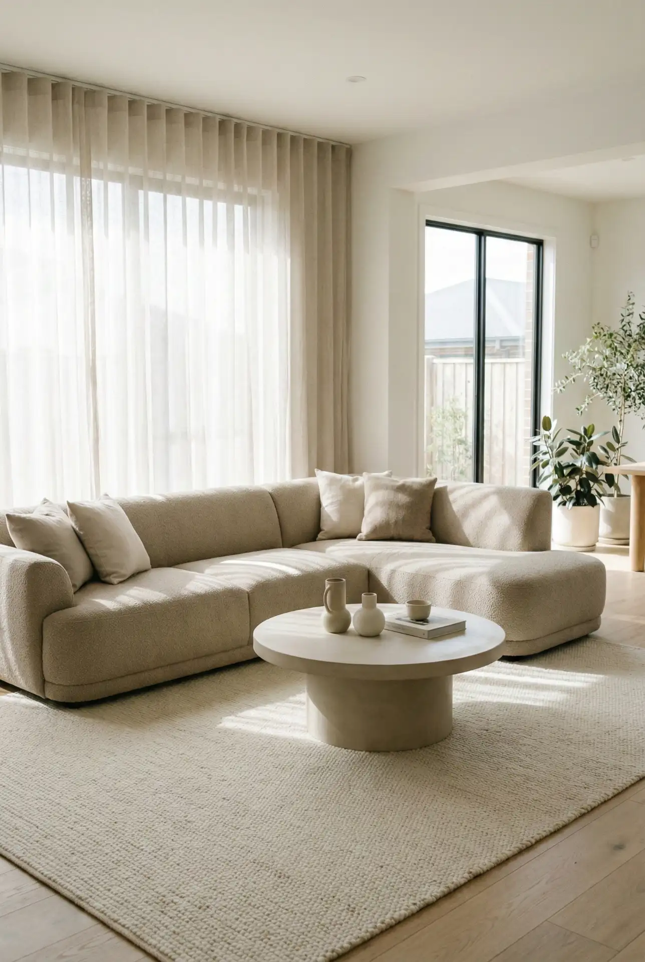 Beige Sectional With Soft Curves And Calm Styling 1