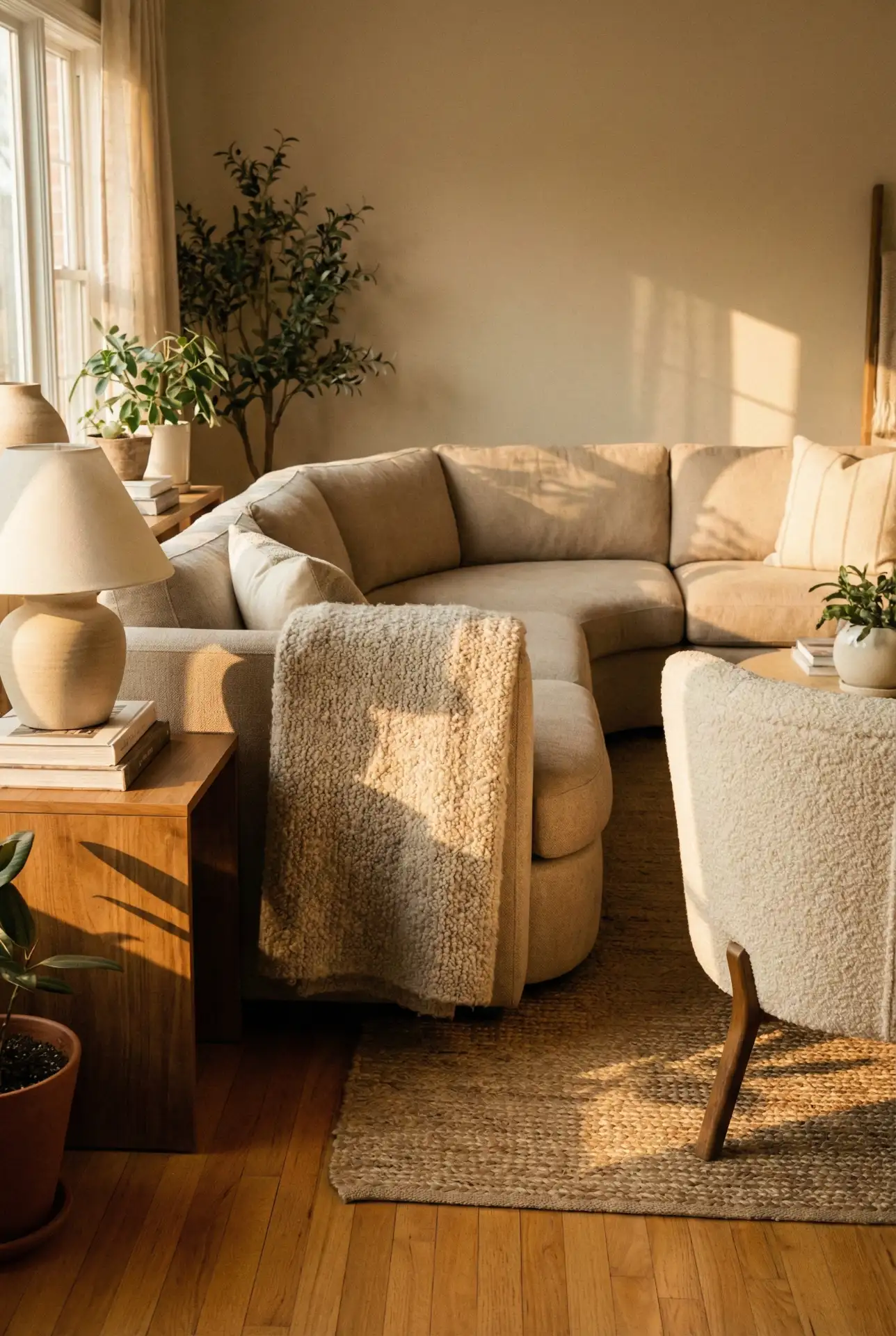 Beige Sectional With Soft Curves And Calm Styling 2