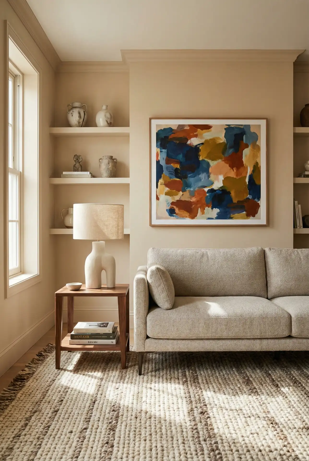 Benjamin Moore Warm Beige With Bright Art 1