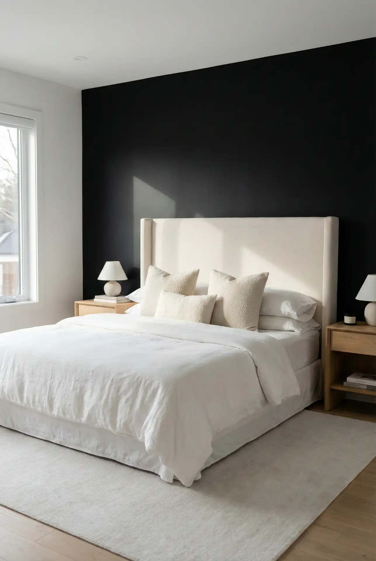 Black Accent Wall With A Soft Upholstered Headboard 1