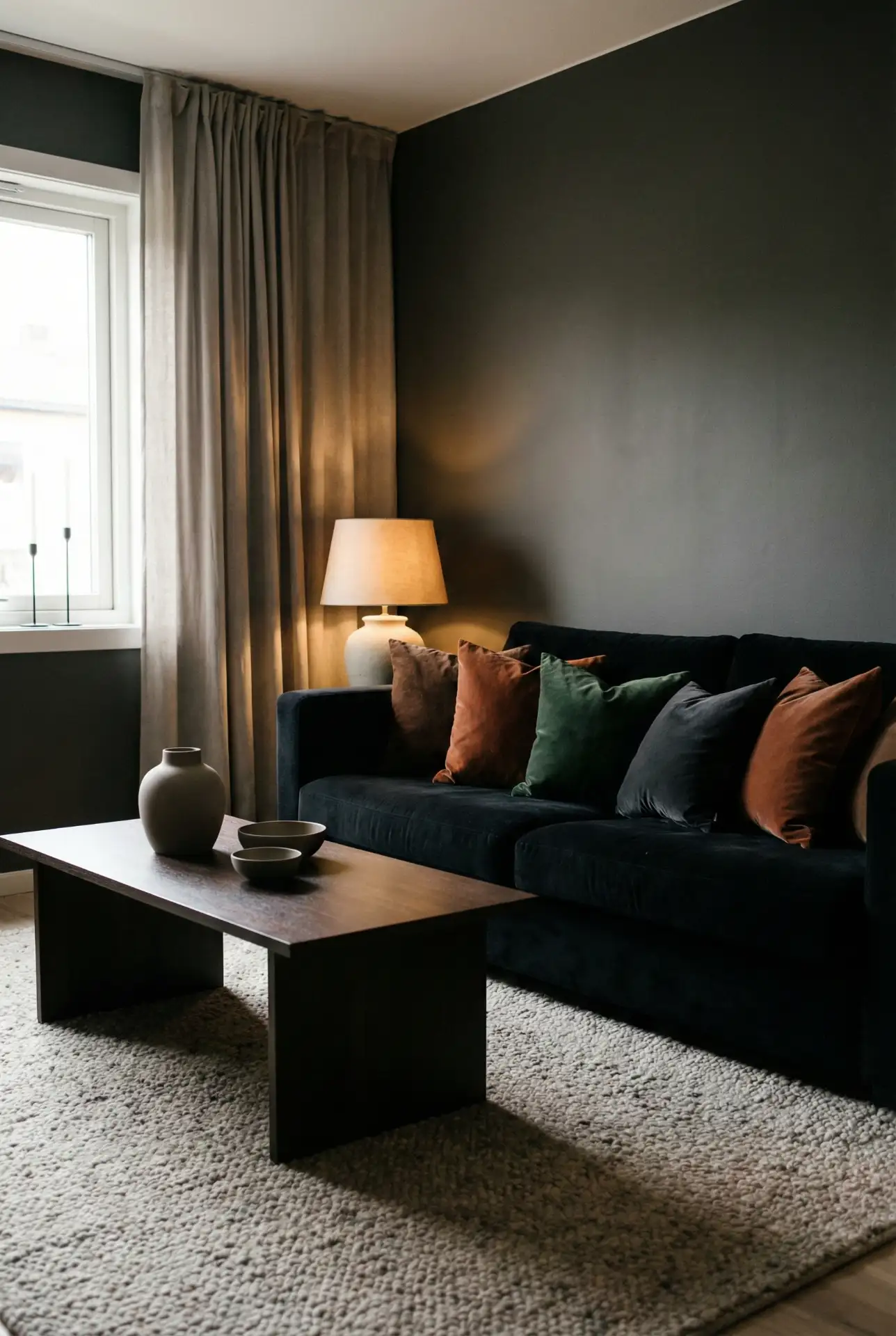 Black Couch With Deep Browns For Cozy Evenings 2