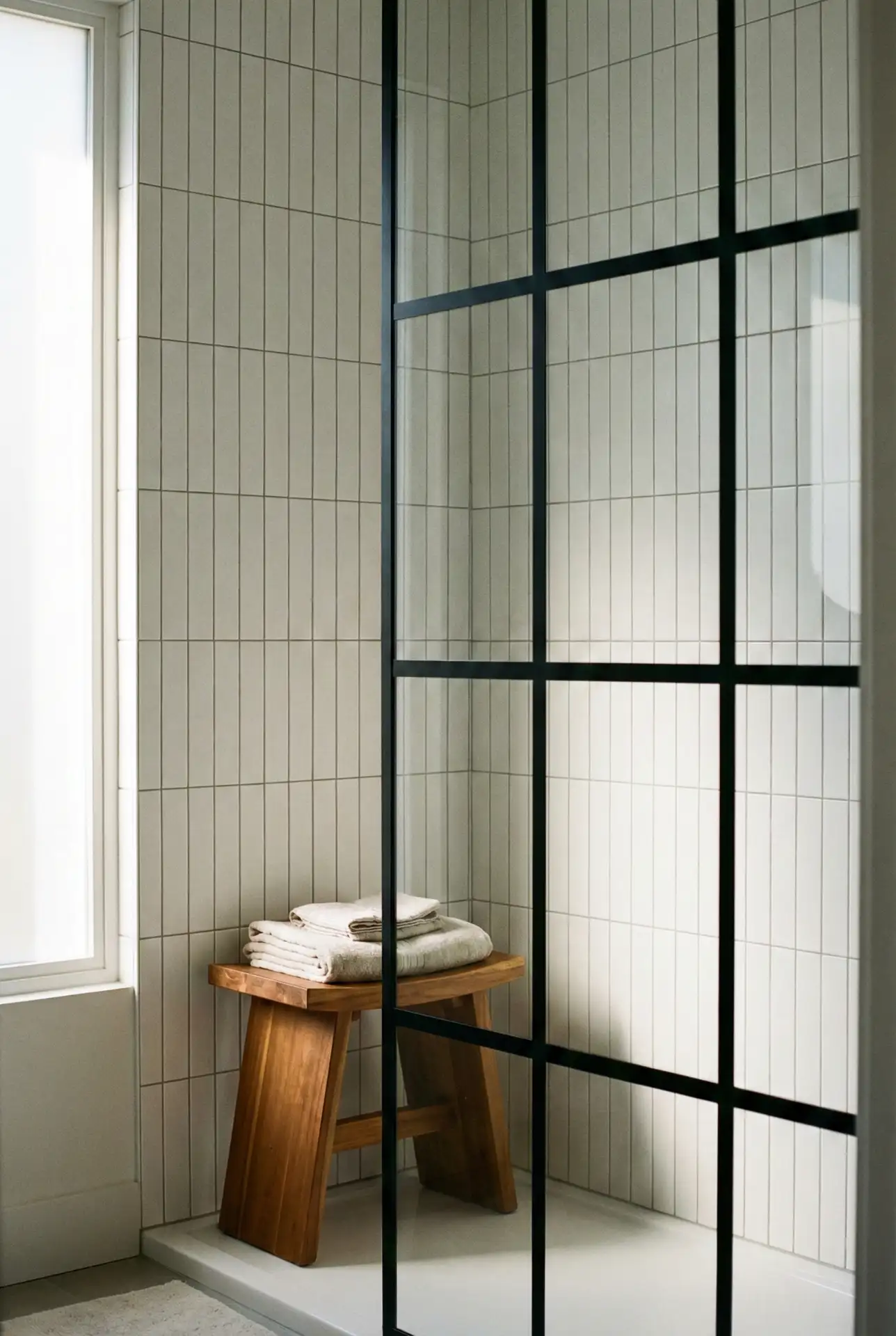 Black-Framed Shower Door With White Tile Contrast 2