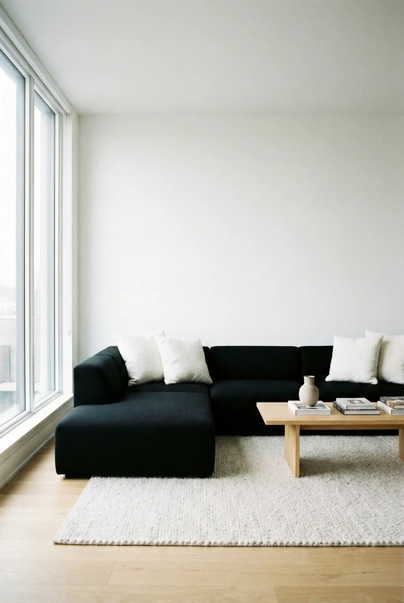 Black Sectional With Crisp White Accents 2