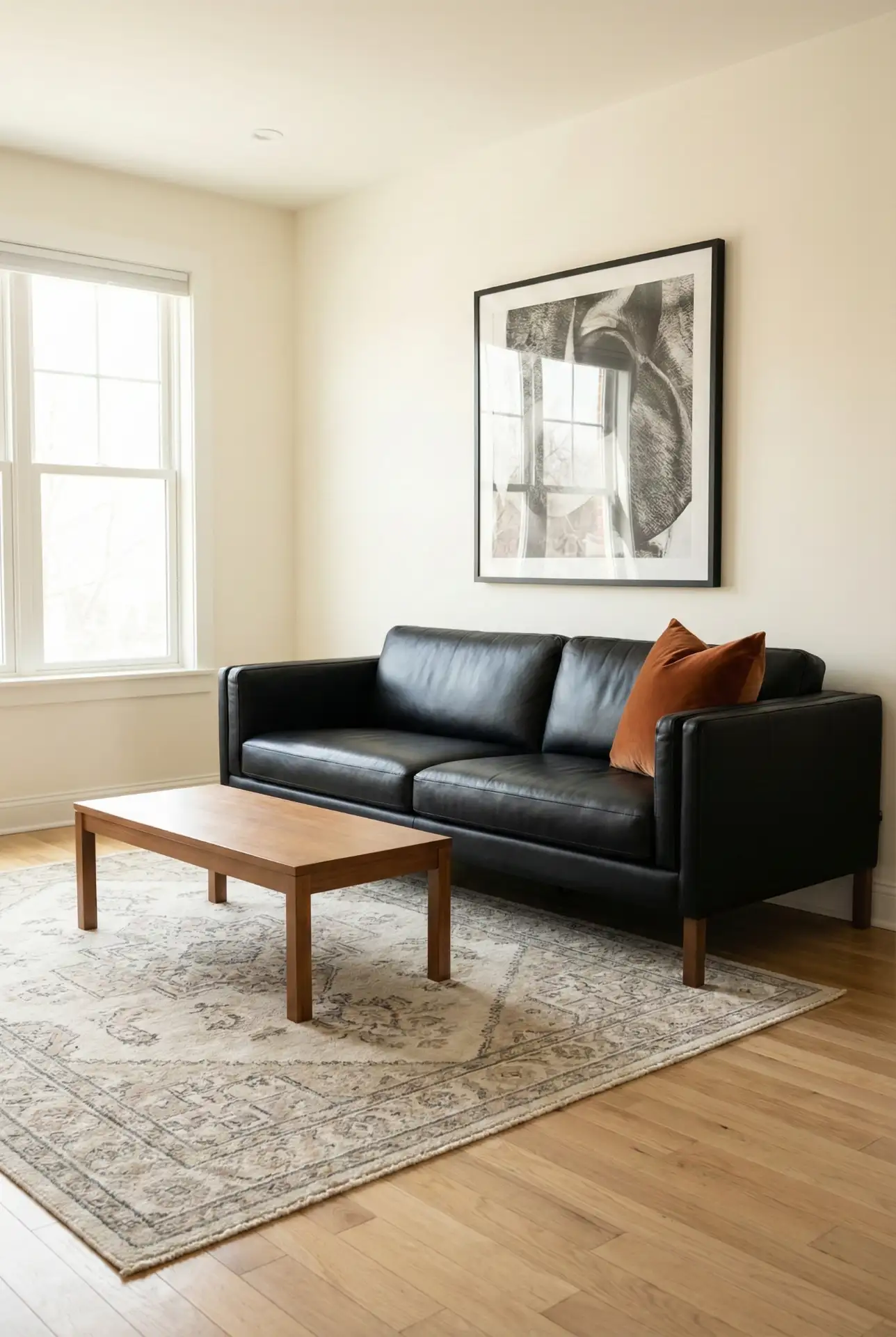 Black Sofa Moment With High-Contrast Styling 2