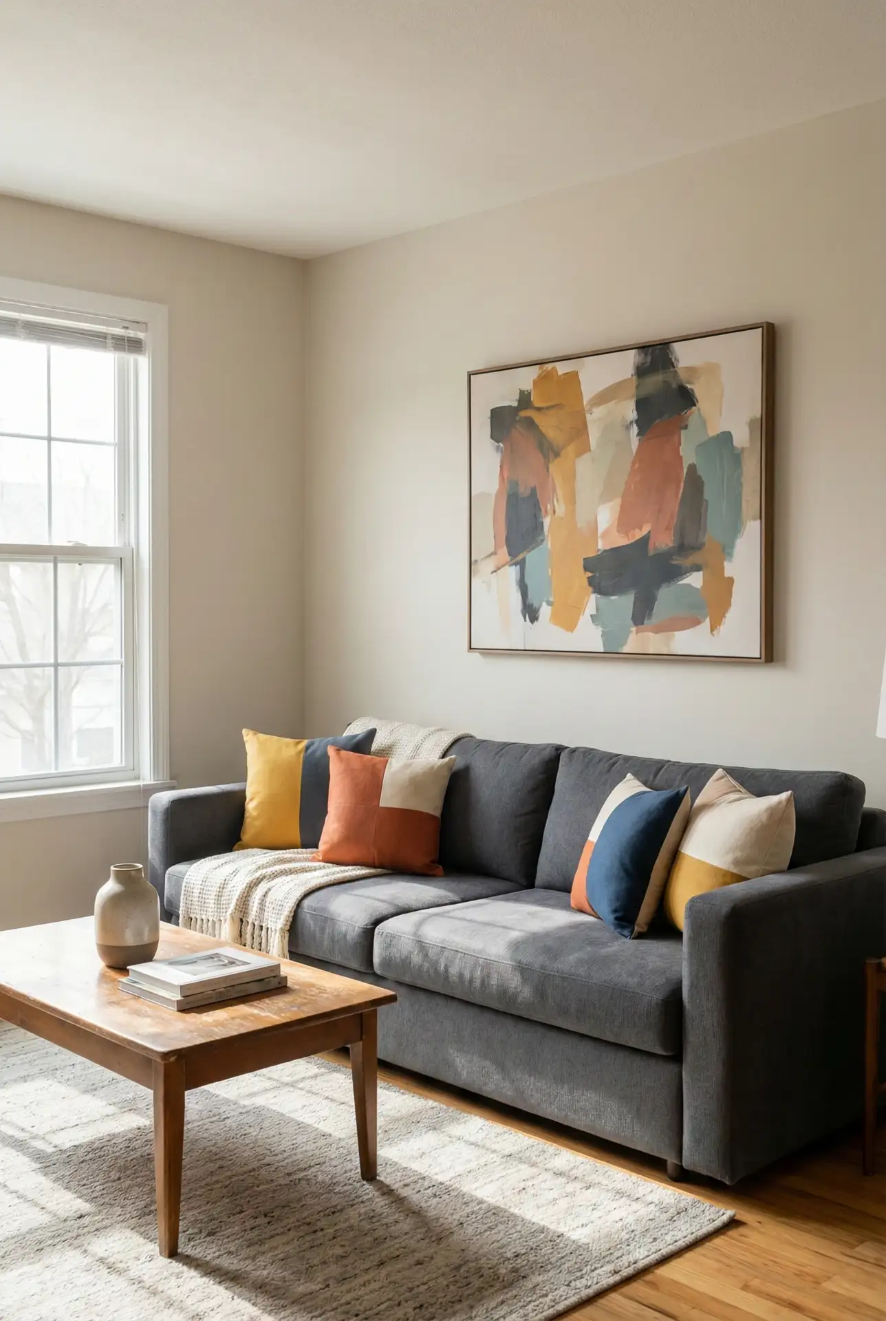 Black Sofa With Artsy Color-Block Accents 1