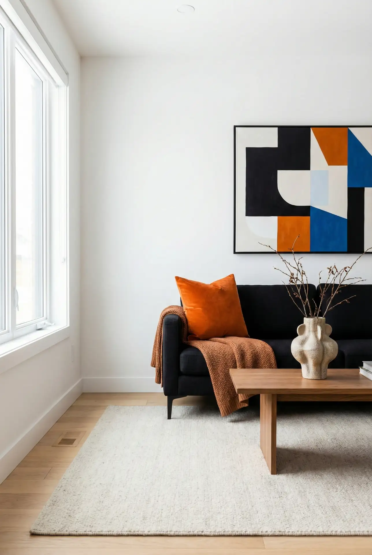 Black Sofa With Artsy Color-Block Accents 2