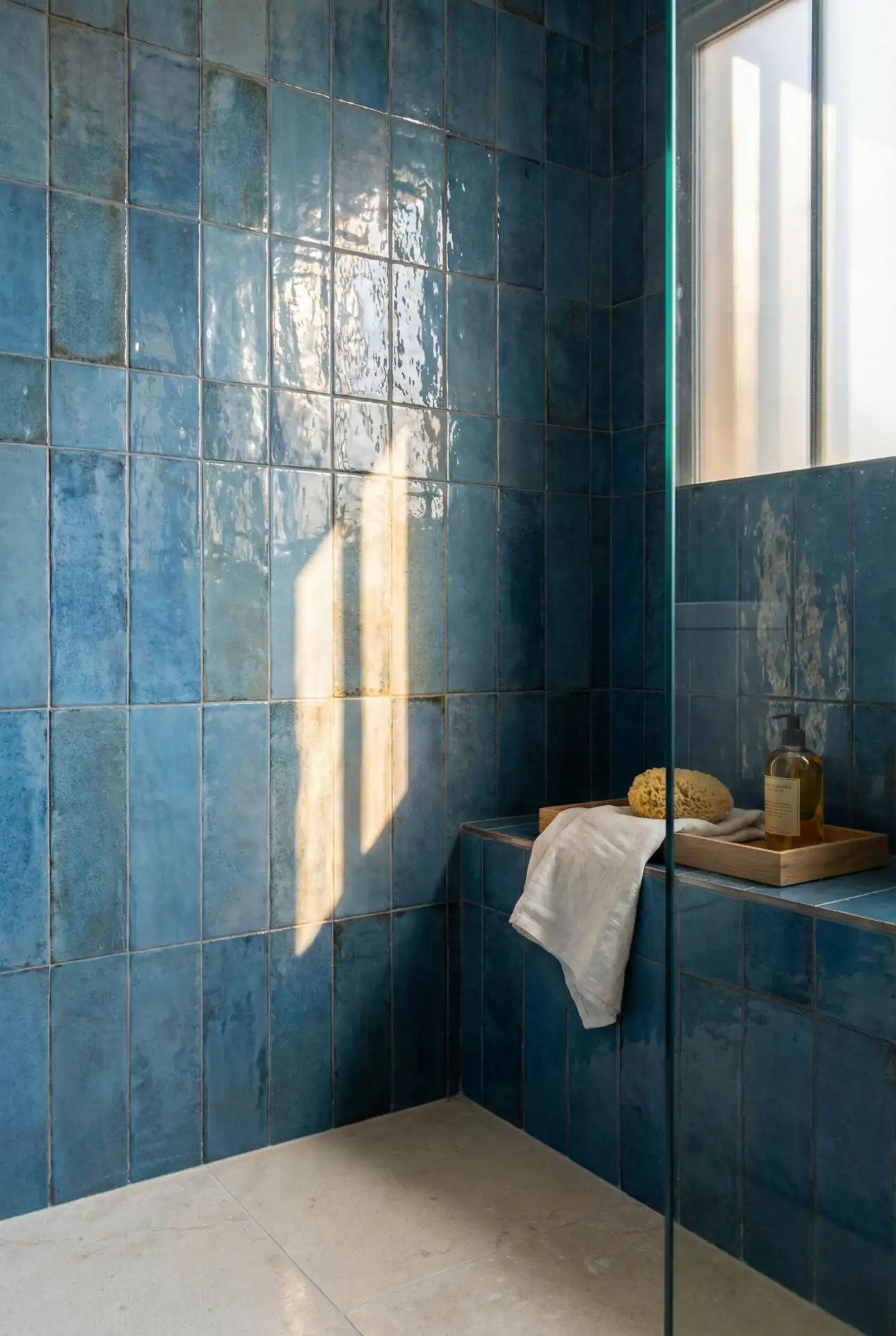 Blue Glass Walk-In With A Statement Tile Moment 1