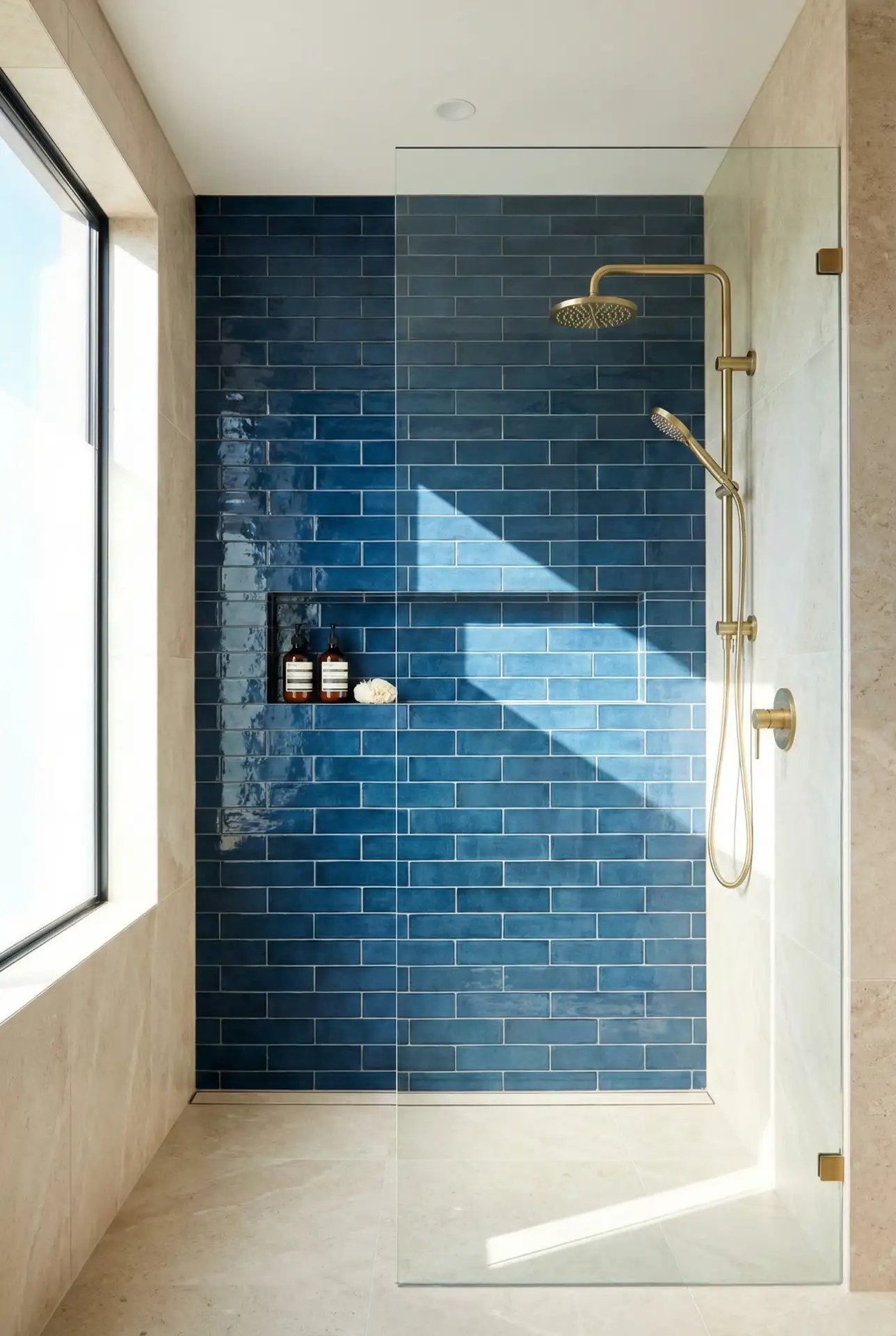 Blue Glass Walk-In With A Statement Tile Moment 2