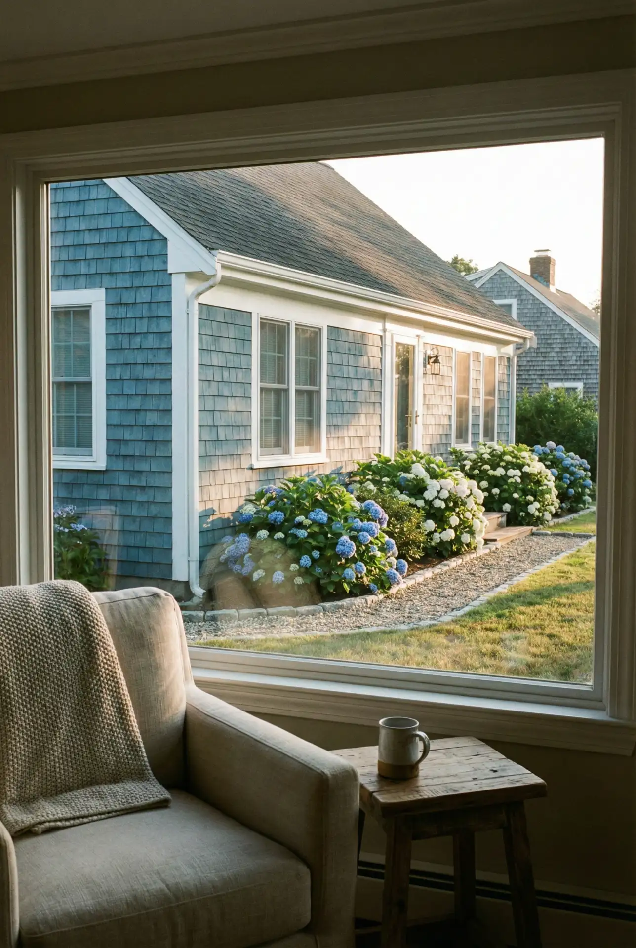 Blue Shingles With White Trim And Coastal Calm 1