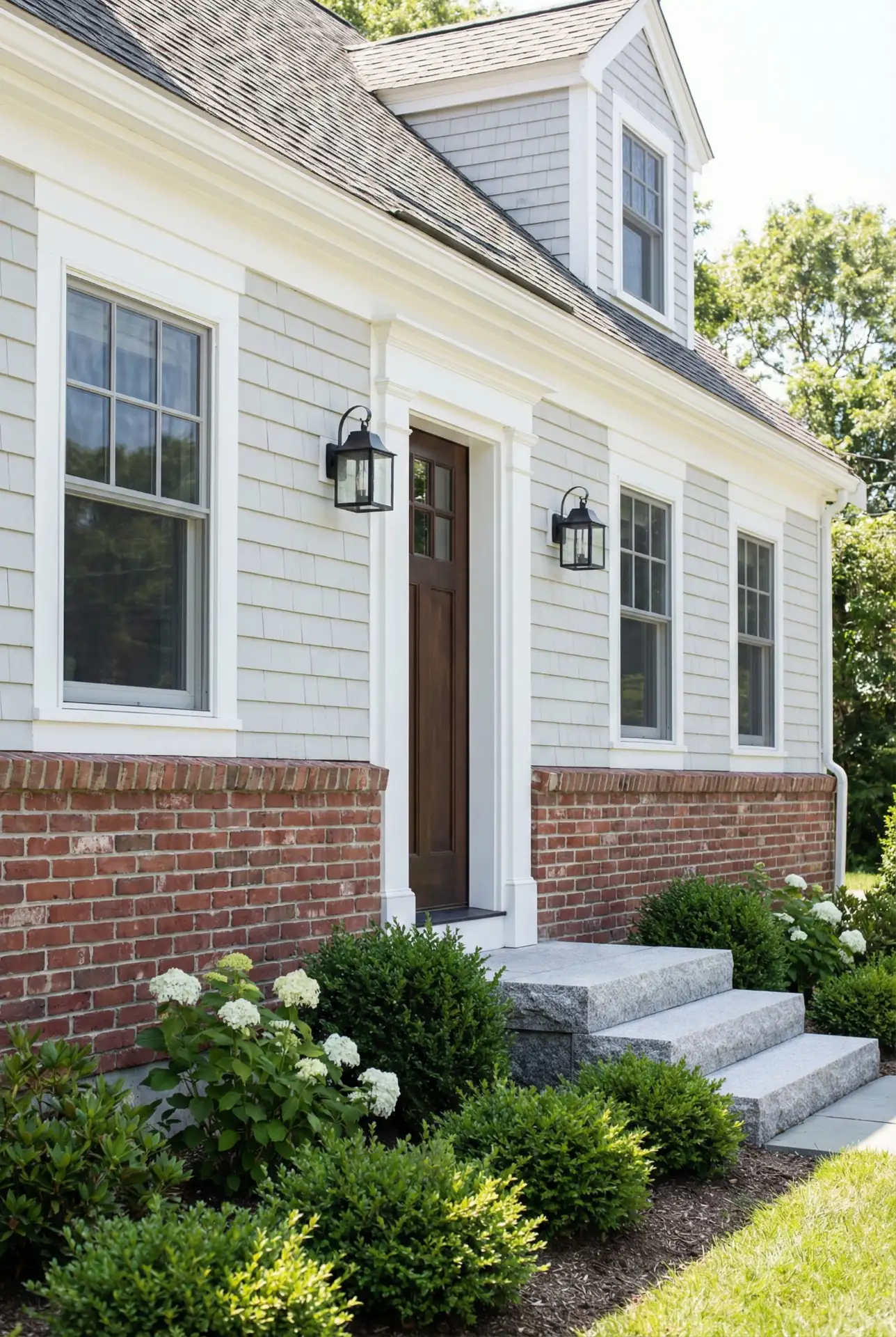 Brick Foundation With Painted Shingle Siding 2